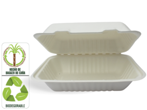 Portacomidas J1 de Bagazo de Caña 900 ml 20 Unidades Biodegradable Compostable