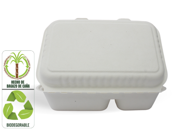Portacomidas J2 de Bagazo de Caña 950 ml x 20 Unidades Biodegradable Compostable