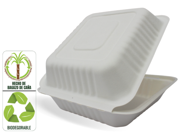 Portacomidas P1 de Bagazo de Caña 1000 ml x 20 Unidades Biodegradable Compostable