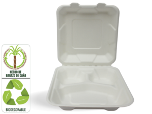Portacomidas P3 de Bagazo de Caña 750 ml x 20 Unidades Biodegradable Compostable