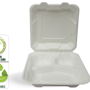 Portacomidas P3 de Bagazo de Caña 750 ml x 20 Unidades Biodegradable Compostable