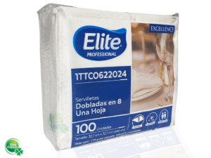 Servilleta Elite de Lujo 100 HJ. Dobladas en 8 Hoja Sencilla 32,7 CM X 32,7 cm Cada Una