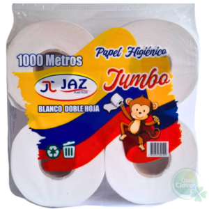Papel Higiénico JAZ PLASTICOS Jumbo 4 Rollos X 250 metros Doble Hoja Blanco 1000 Metros en precorte