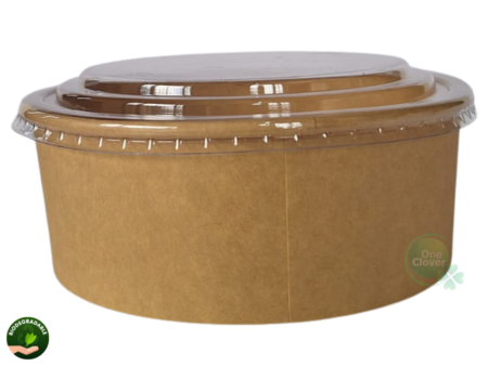 Bowl Kraft Biodegradable 1300 ml (44 oz) con Tapa Plástica x 20 Unidades