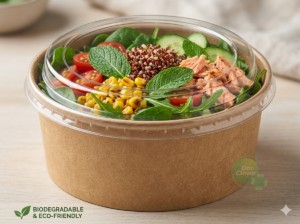 Bowl Kraft 1000 ml 32 Onzas con Tapa Pet. para Alimentos  Pack x20 | Económico | Domicilio