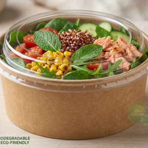 Bowl Kraft 1000 ml 32 Onzas con Tapa Pet. para Alimentos  Pack x20 | Económico | Domicilio