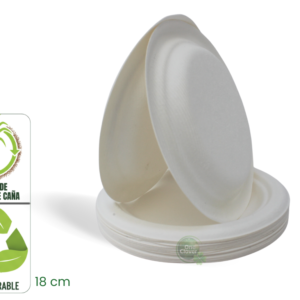 Plato 18 cm. Bagazo de Caña Biodegradable x 20 Unidades
