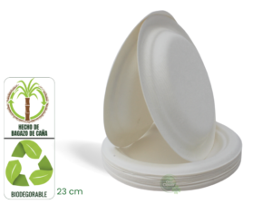 Plato 23 cm. Bagazo de Caña Biodegradable x 20 Unidades