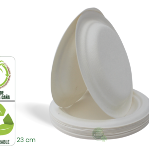Plato 23 cm. Bagazo de Caña Biodegradable x 20 Unidades