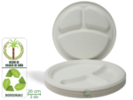 Plato 26 cm. 3 Divisiones Bagazo de Caña Biodegradable x 20 Unidades