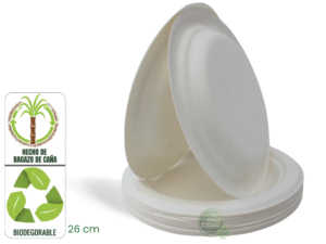 Plato 26 cm. Bagazo de Caña Biodegradable x 20 Unidades