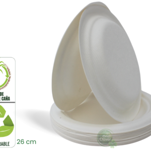Plato 26 cm. Bagazo de Caña Biodegradable x 20 Unidades