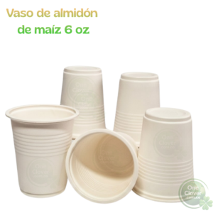 Pack de vasos ecológicos de 6 onzas fabricados con almidón de maíz, marca Embidia.