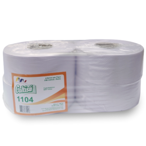 Paca de 4 rollos de papel higiénico institucional Coltisú jumbo de 250m en doble hoja blanco.
